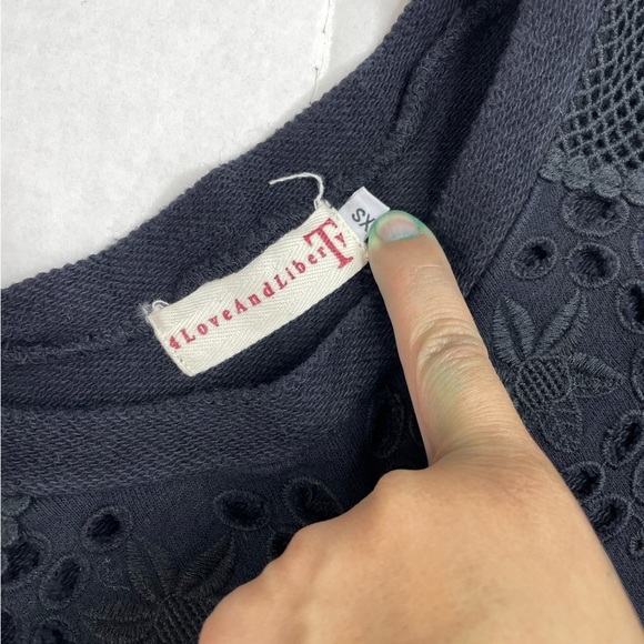 4Love and Liberty Black Eyelet Raw Hem Crewneck - Picture 3 of 3